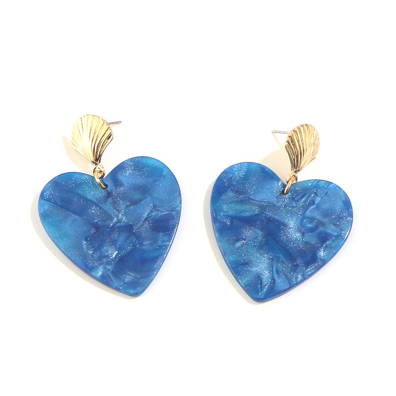 Women's Small Earrings Acrylic Acrylic Blue Heart Earrings Alloy Shell Earrings