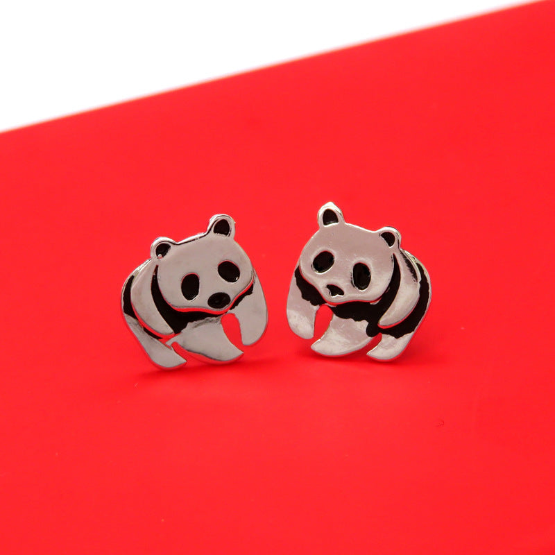 Personalized Panda Earrings Female Simple Retro Dyed Black Earrings