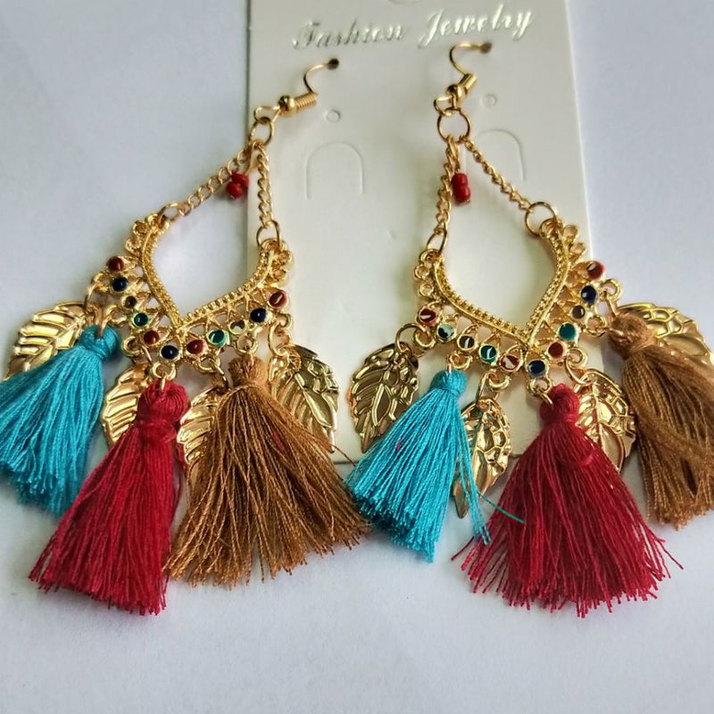 Retro Ethnic Style Long Tassel Earrings Women Leaves