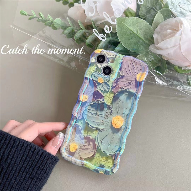Retro Oil Painting Phone Case Blu-ray Flowers Shockproof Case For Iphone 13 12 13pro 14pro 13 Pro Max Silicone Phone Cover