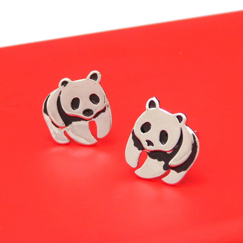 Personalized Panda Earrings Female Simple Retro Dyed Black Earrings