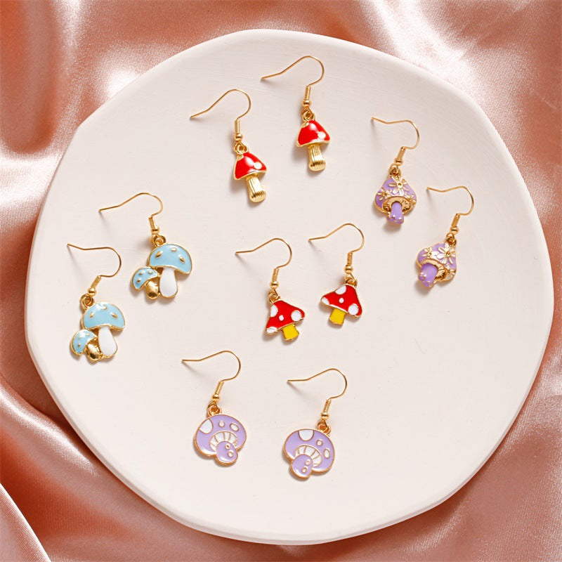 Color Drop Oil Small Mushroom Alloy Earrings