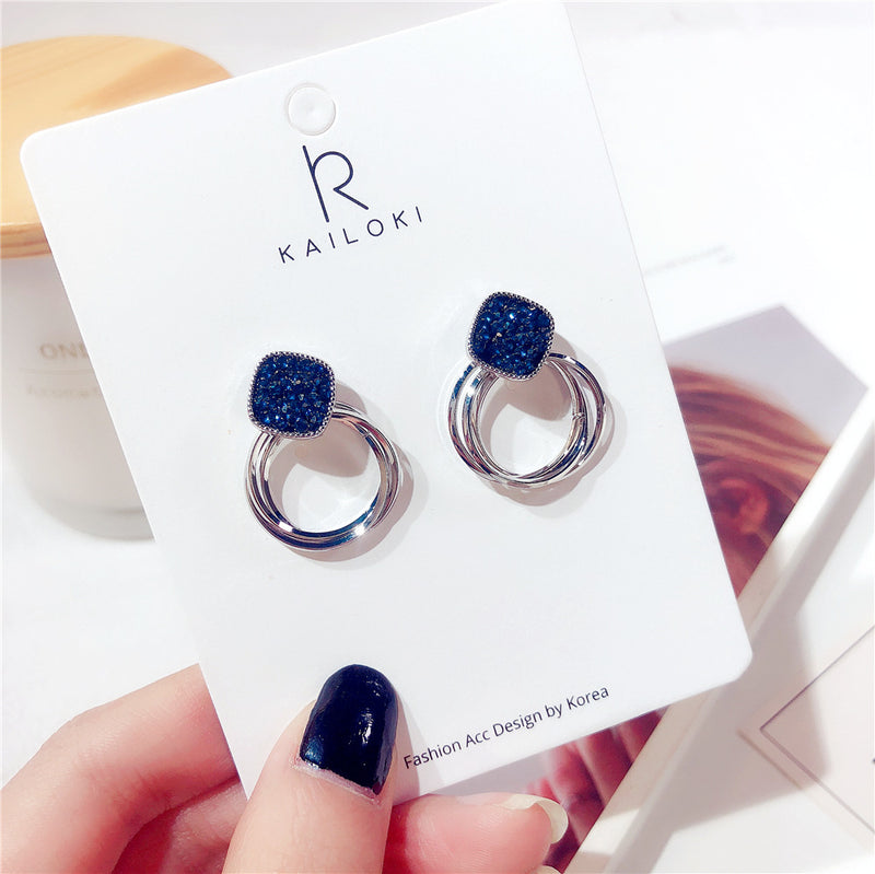 Super flashing dark blue crystal earrings women