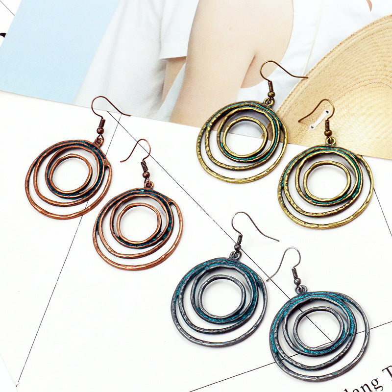 Simple Double Size Ring Earrings Retro Metal Earrings