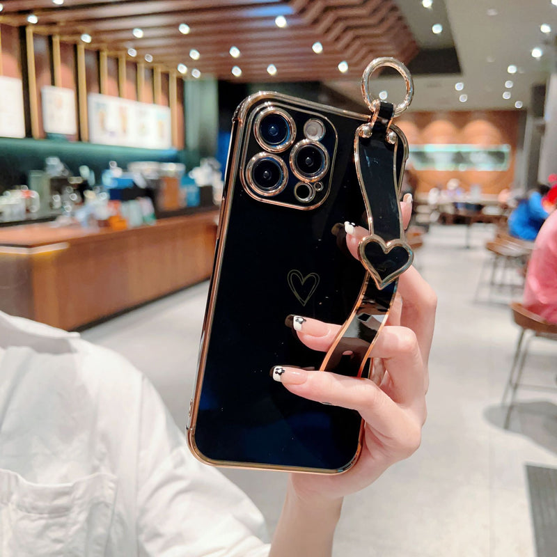 Electroplated Hollow Heart Wrist With Phone Case