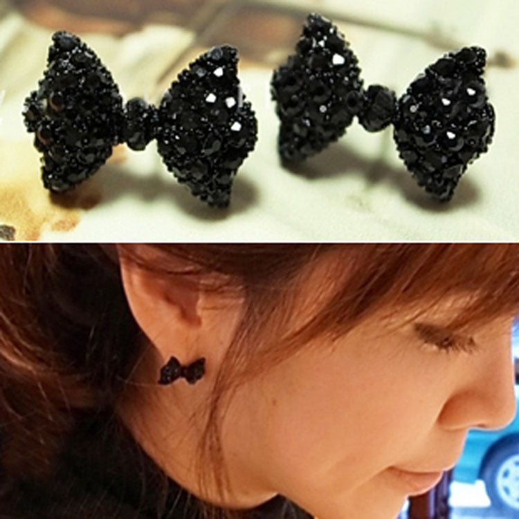 Women's Black Bow Stud Earrings