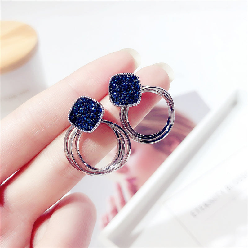 Super flashing dark blue crystal earrings women