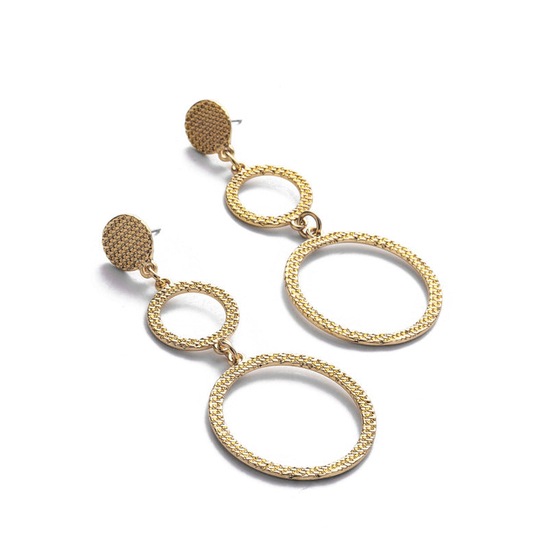 Exaggerated Irregular Double Circle Earrings Female Textured Metal Stud Earrings