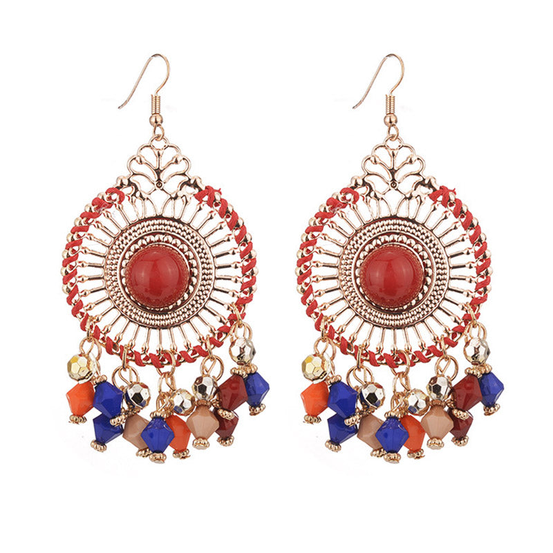 Exaggerated Disc Tassel Earrings Retro Style