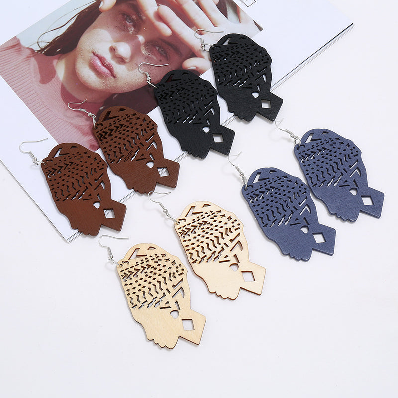 Exaggerated Fashion Wooden Beauty Head Earrings