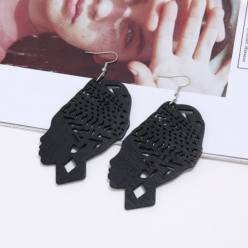 Exaggerated Fashion Wooden Beauty Head Earrings