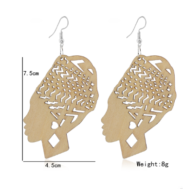 Exaggerated Fashion Wooden Beauty Head Earrings