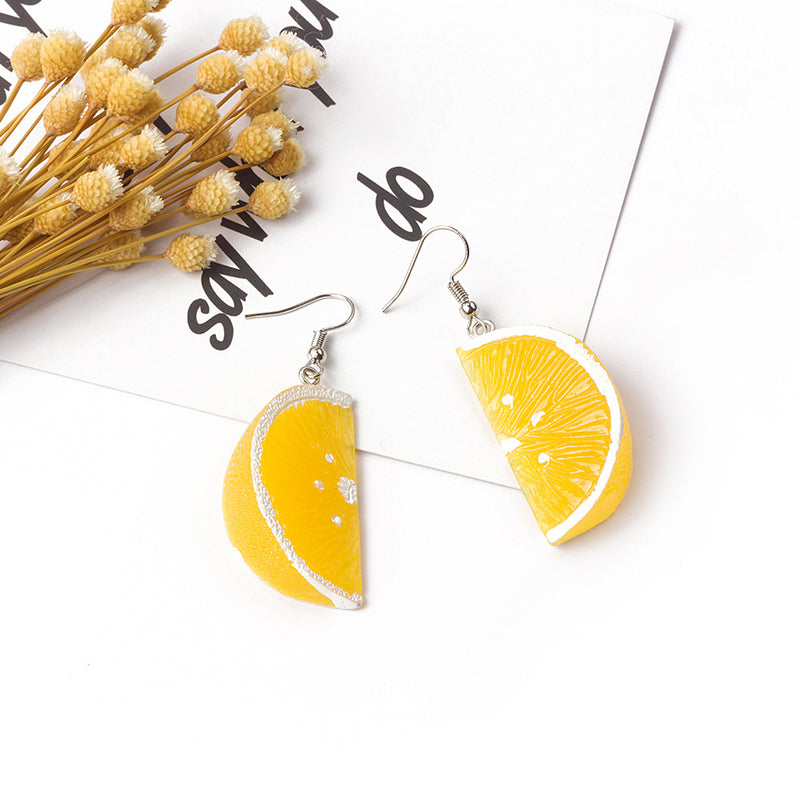 Net Red Resin Orange Petal Three-dimensional Orange Fruit Earrings