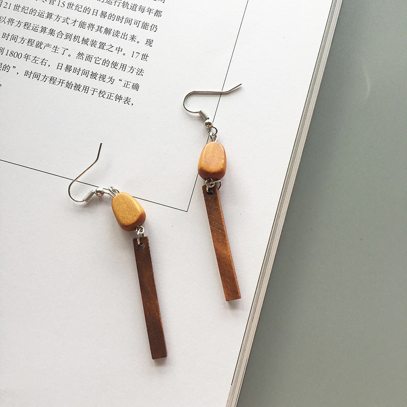 Korean Simple Earrings Retro Hit Color Geometric Wood Earrings Tassel Long Original Wood Earrings Female