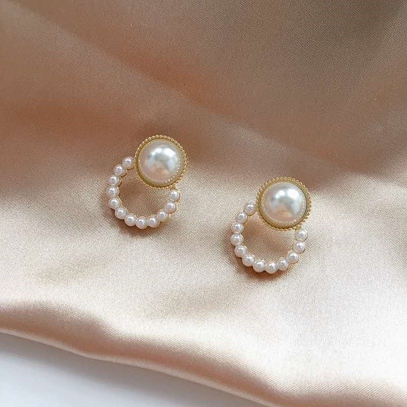 Qingdao Jewelry S925 Silver Needle Korean Sweet Pearl Earrings Temperament Geometric Round Fashion Design Earrings 158