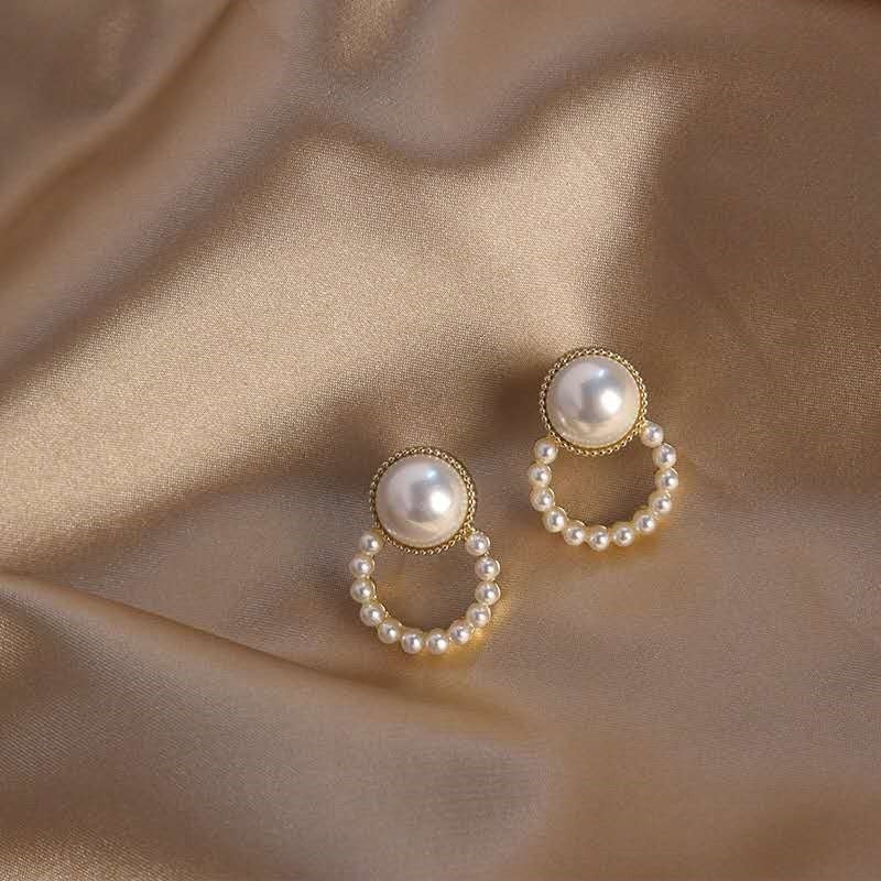 Qingdao Jewelry S925 Silver Needle Korean Sweet Pearl Earrings Temperament Geometric Round Fashion Design Earrings 158