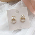 Qingdao Jewelry S925 Silver Needle Korean Sweet Pearl Earrings Temperament Geometric Round Fashion Design Earrings 158