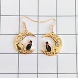 Japanese Sweet And Lovely Temperament Hollow Moon Cat Earrings