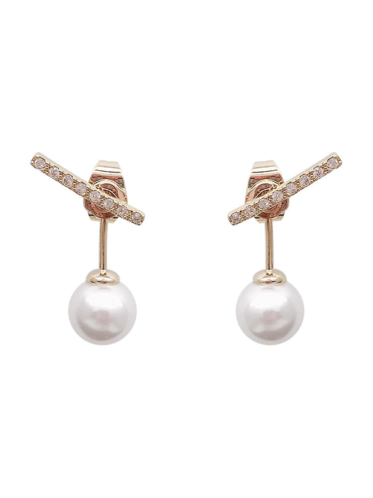 Simple Rhinestone Small Word Pearl All-match Earrings
