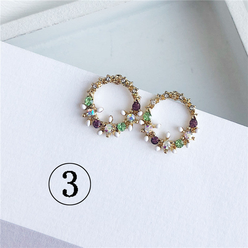 Temperament Earrings Flower Earrings Female Color Fashion Petals Pearl Gemstone Earrings