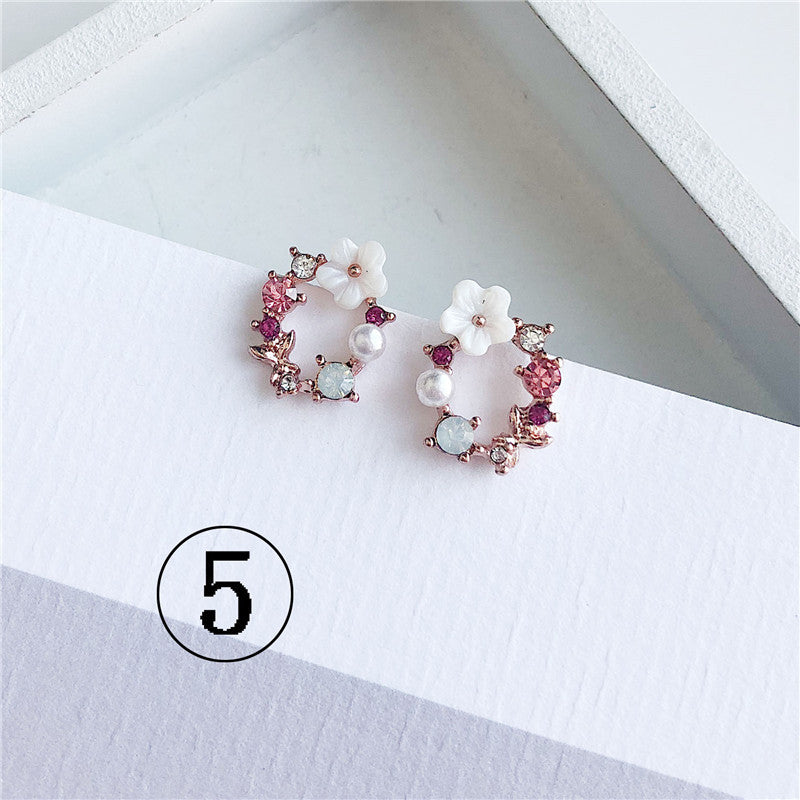 Temperament Earrings Flower Earrings Female Color Fashion Petals Pearl Gemstone Earrings