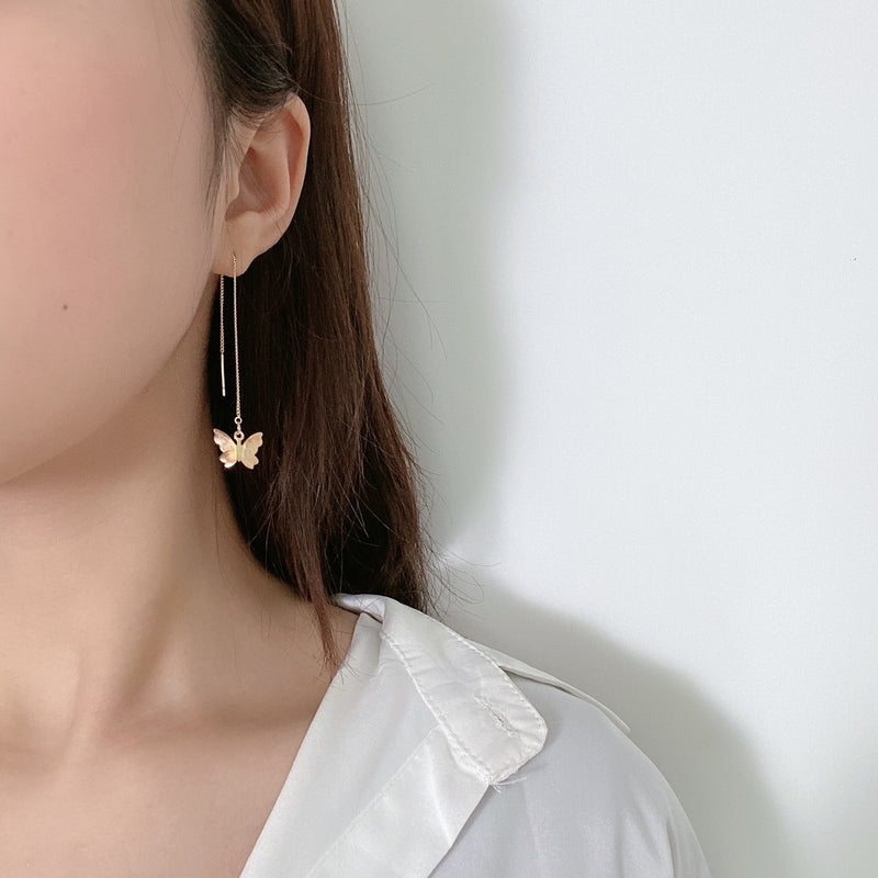 Business Long Wild Retro Geometric Earrings Temperament Small Butterfly Pendant Tassel Ear Line