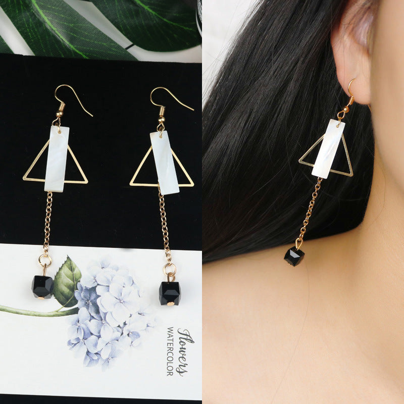 Long Tassel Earrings Square Pearl Asymmetric Earrings