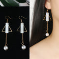 Long Tassel Earrings Square Pearl Asymmetric Earrings