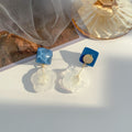 Blue Rose Flower Earrings With Super Resinous Studs