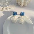 Blue Rose Flower Earrings With Super Resinous Studs