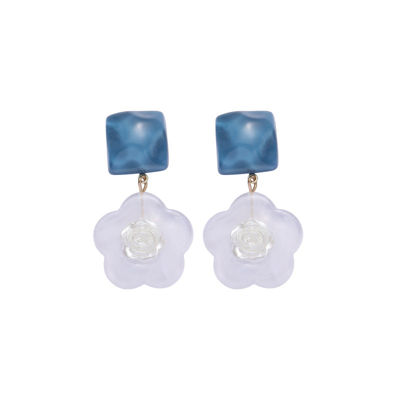 Blue Rose Flower Earrings With Super Resinous Studs