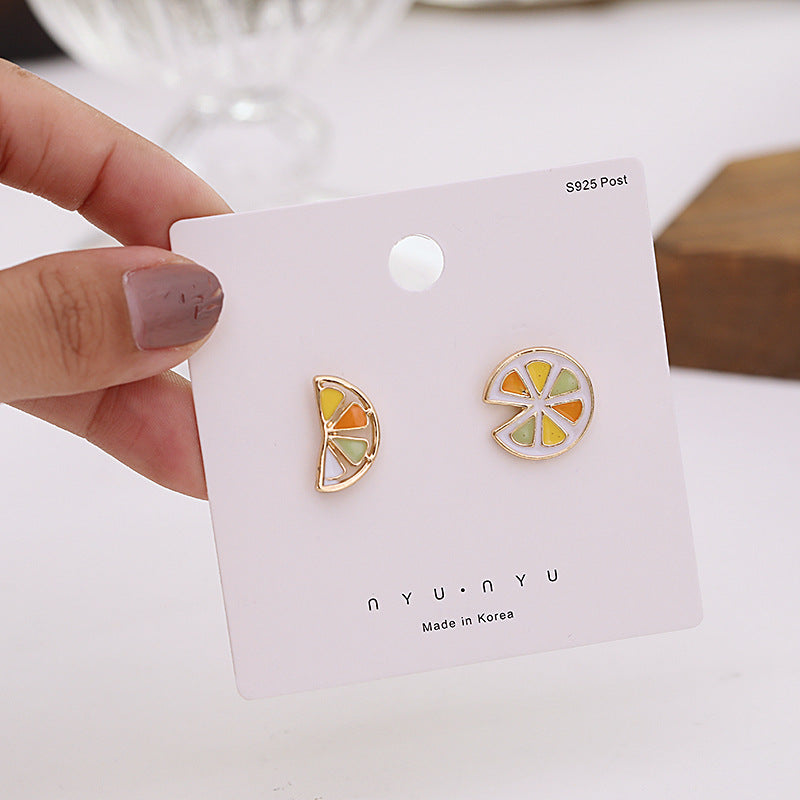 S925 Silver Needle Cold Wind Lemon Earrings Female Korean Temperament Net Red Earrings New Trendy Personality Earrings Female Simple