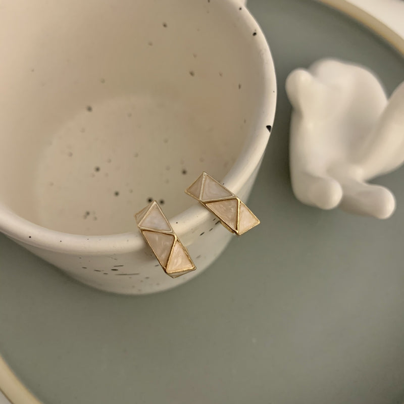 S925 Silver Needle Contrast Color Earrings Ins Wind C-Shaped Stud Earrings Geometric Design Earrings