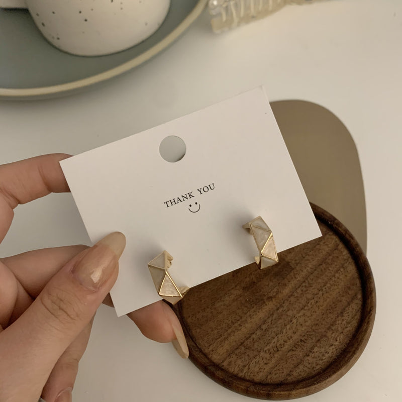 S925 Silver Needle Contrast Color Earrings Ins Wind C-Shaped Stud Earrings Geometric Design Earrings