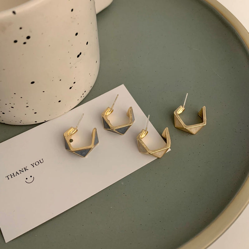 S925 Silver Needle Contrast Color Earrings Ins Wind C-Shaped Stud Earrings Geometric Design Earrings