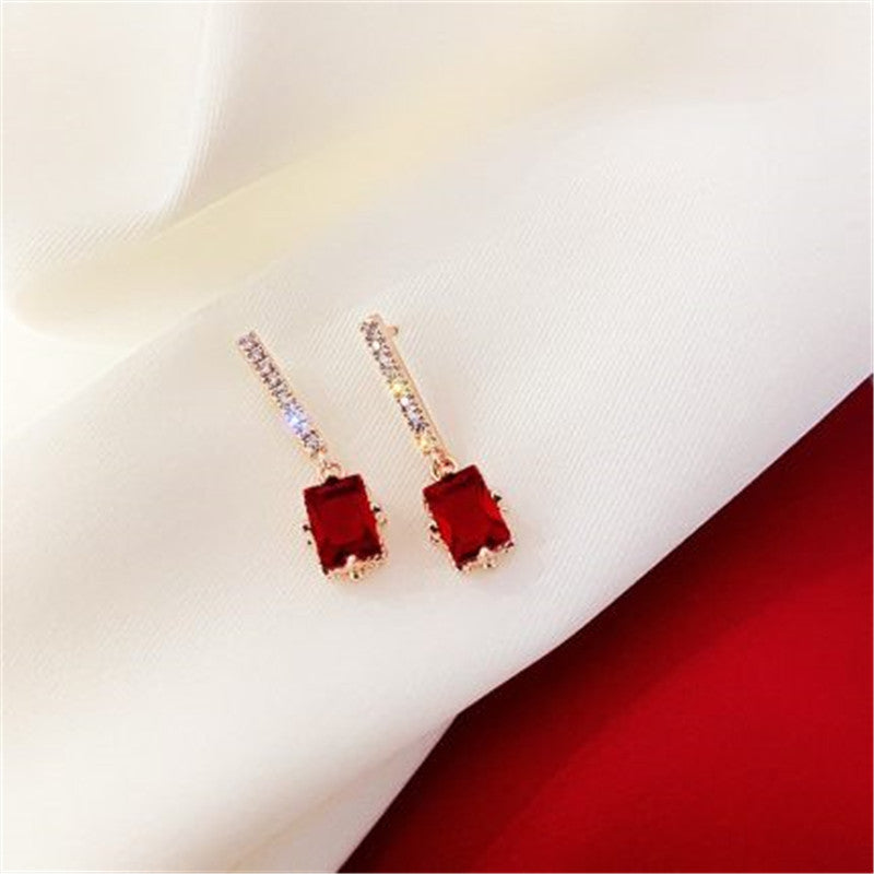 S925 Silver Needle Flashing Diamond Geometric Long Earrings