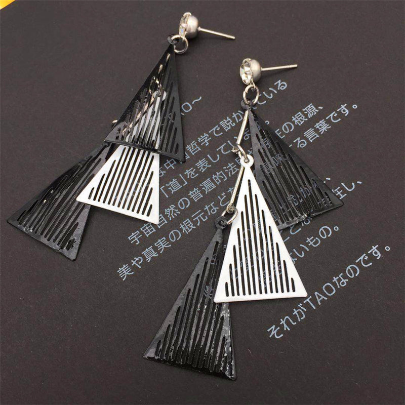 Black And White Lacquered Leaf Rhombus Curved Triangle Earrings