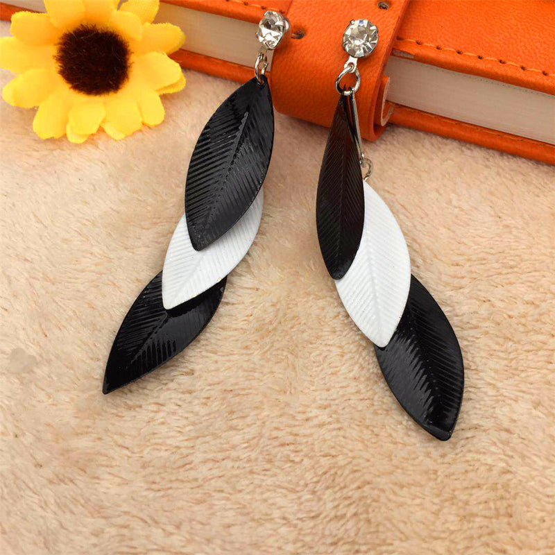 Black And White Lacquered Leaf Rhombus Curved Triangle Earrings