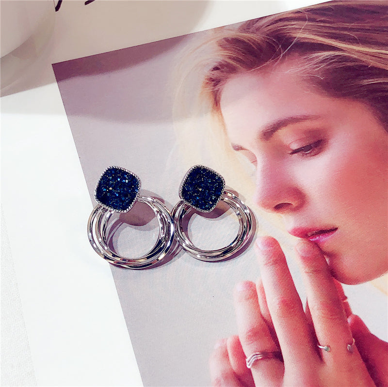 Super flashing dark blue crystal earrings women