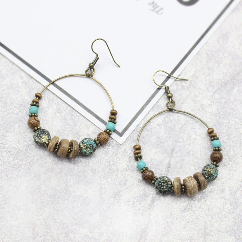 Vintage Round Alloy Beads Bohemian Earrings