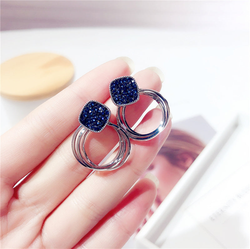 Super flashing dark blue crystal earrings women