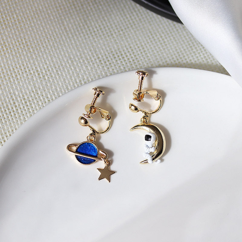 Moon Planet Astronaut Asymmetrical Stud Earrings