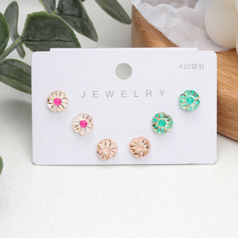 Ins Style Three Pairs Of Female Earrings Japanese And Korean Student Daisy Earrings