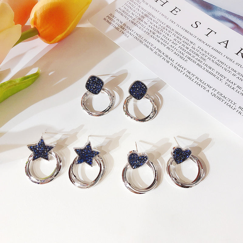 Super flashing dark blue crystal earrings women