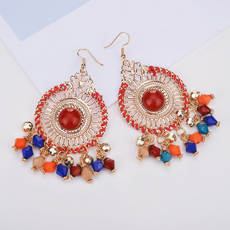 Exaggerated Disc Tassel Earrings Retro Style