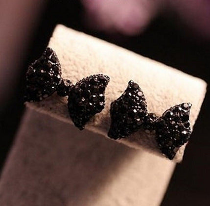 Women's Black Bow Stud Earrings