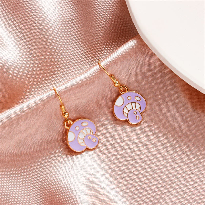 Color Drop Oil Small Mushroom Alloy Earrings