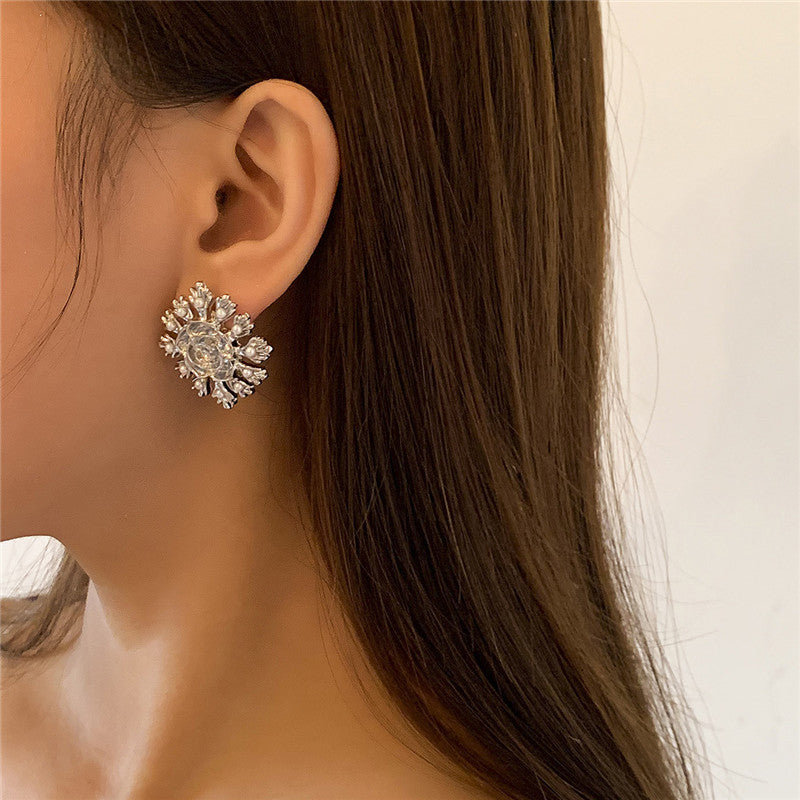 Simple Rose Three-dimensional Imitation Pearl Earrings For Women
