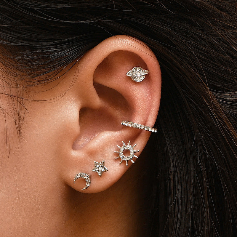 Alloy Five-pointed Star Moon Women's Earring Set