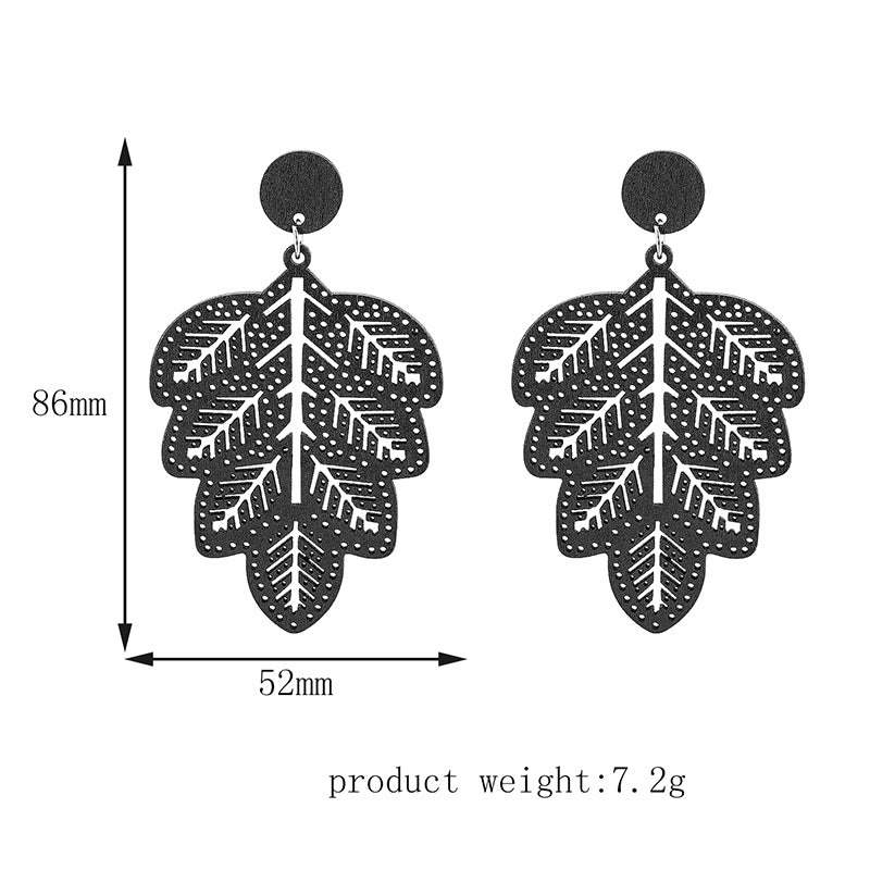 Fashionable Black Leaf Shape Pendant Earrings